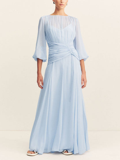 Elegant High Neck Balloon Sleeve Maxi Dress