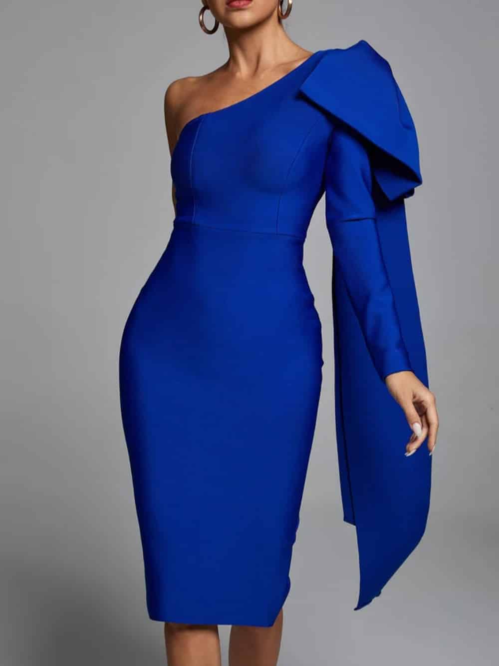Abbey Blue One Shoulder Bandage Dress