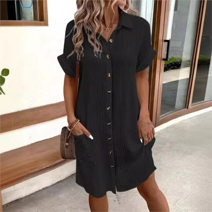 Women's Button Down Polo Style Shirt Dress With Pockets