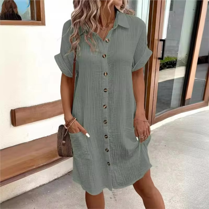 Women's Button Down Polo Style Shirt Dress With Pockets