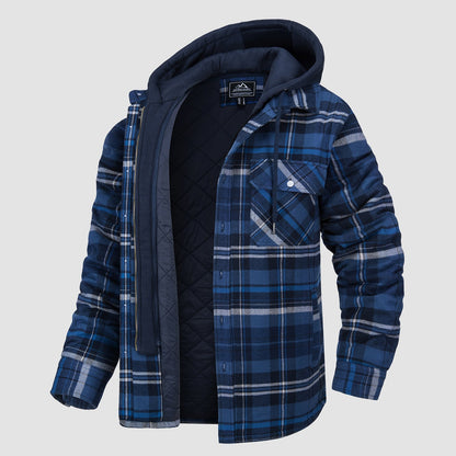 Men's Flannel Jacket with Removable Hood & 5 Pockets