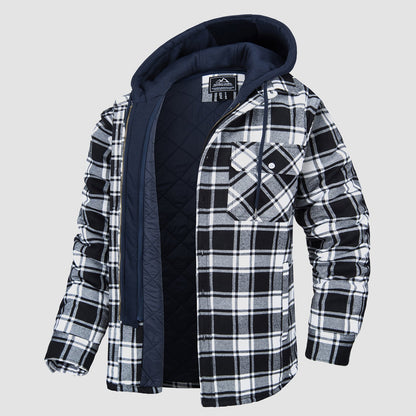 Men's Flannel Jacket with Removable Hood & 5 Pockets