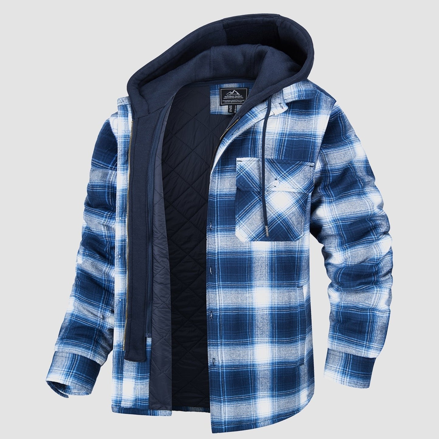 Men's Flannel Jacket with Removable Hood & 5 Pockets