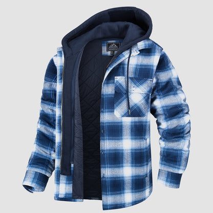Men's Flannel Jacket with Removable Hood & 5 Pockets