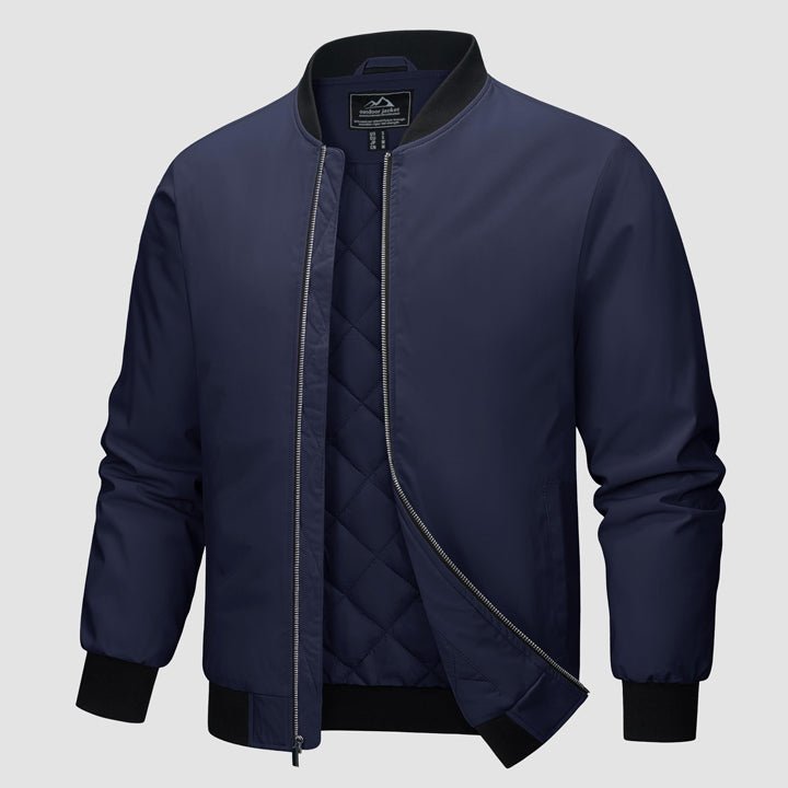Men's Winter Bomber Jacket, Quilted & Windproof Zip-Up Coat