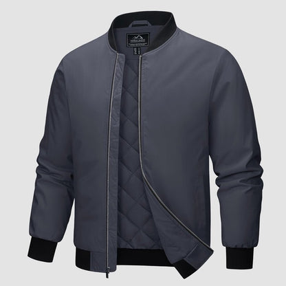 Men's Winter Bomber Jacket, Quilted & Windproof Zip-Up Coat