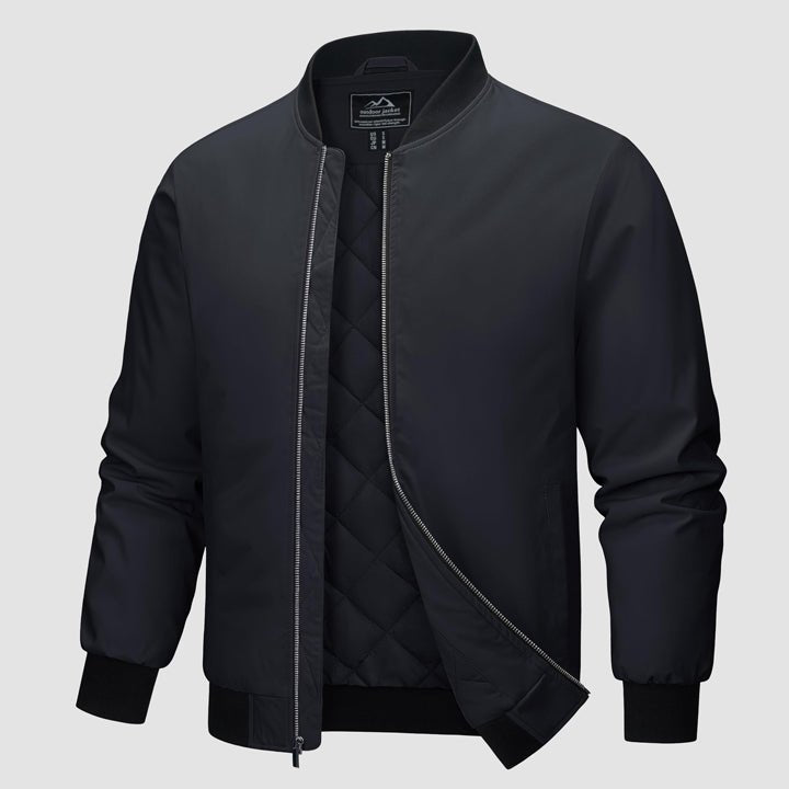 Men's Winter Bomber Jacket, Quilted & Windproof Zip-Up Coat