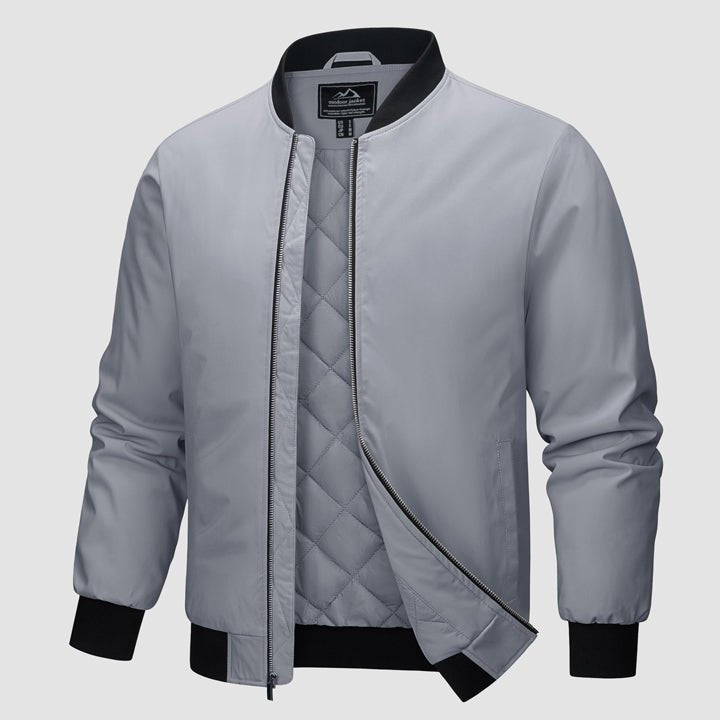 Men's Winter Bomber Jacket, Quilted & Windproof Zip-Up Coat