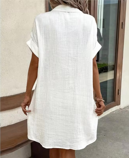 Women's Button Down Polo Style Shirt Dress With Pockets