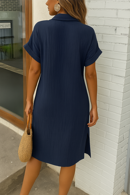 Women's Button Down Polo Style Shirt Dress With Pockets