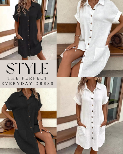 Women's Button Down Polo Style Shirt Dress With Pockets