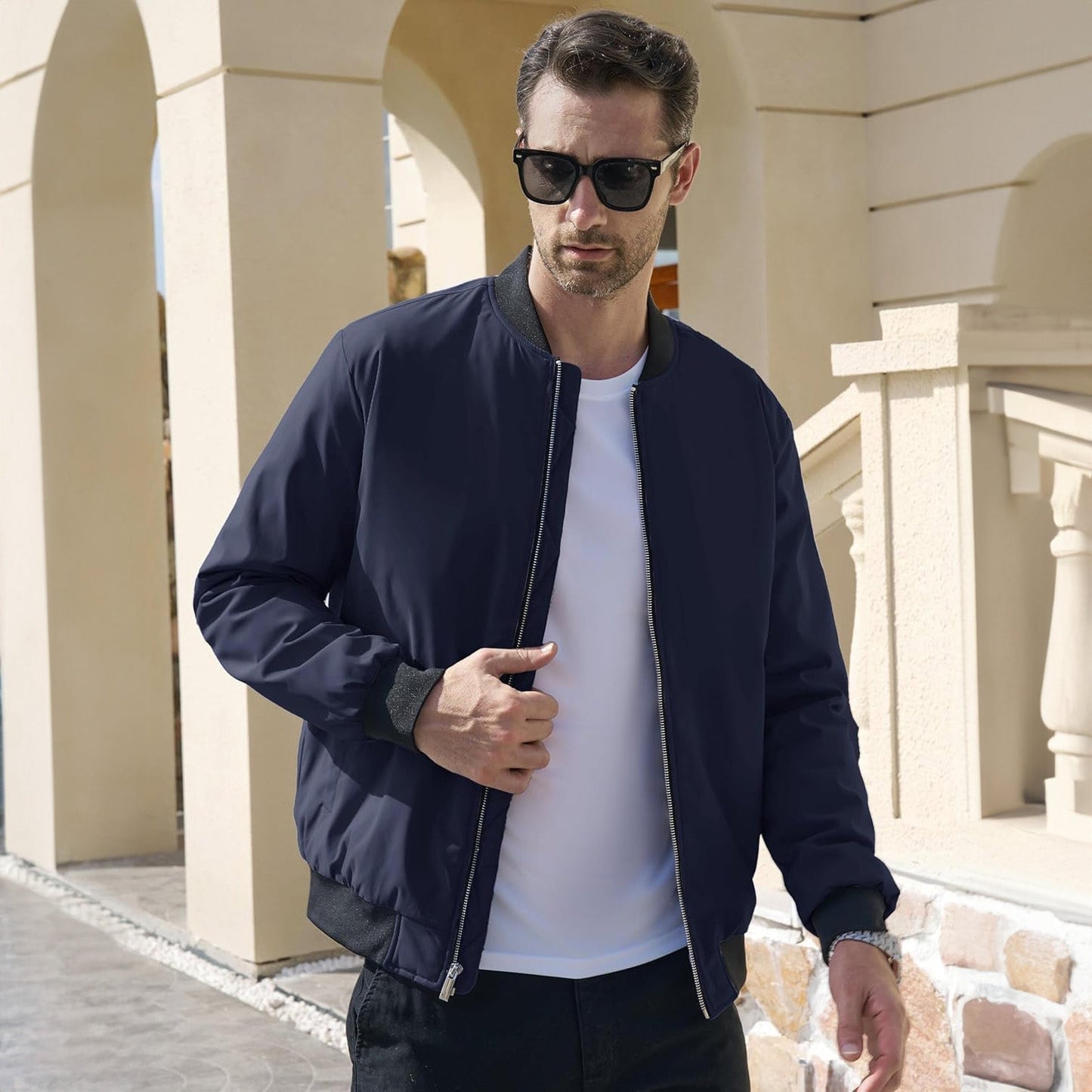 Men's Winter Bomber Jacket, Quilted & Windproof Zip-Up Coat