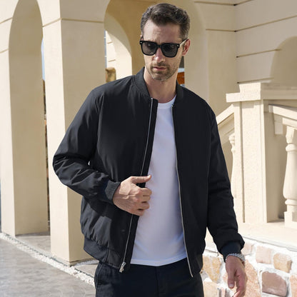 Men's Winter Bomber Jacket, Quilted & Windproof Zip-Up Coat