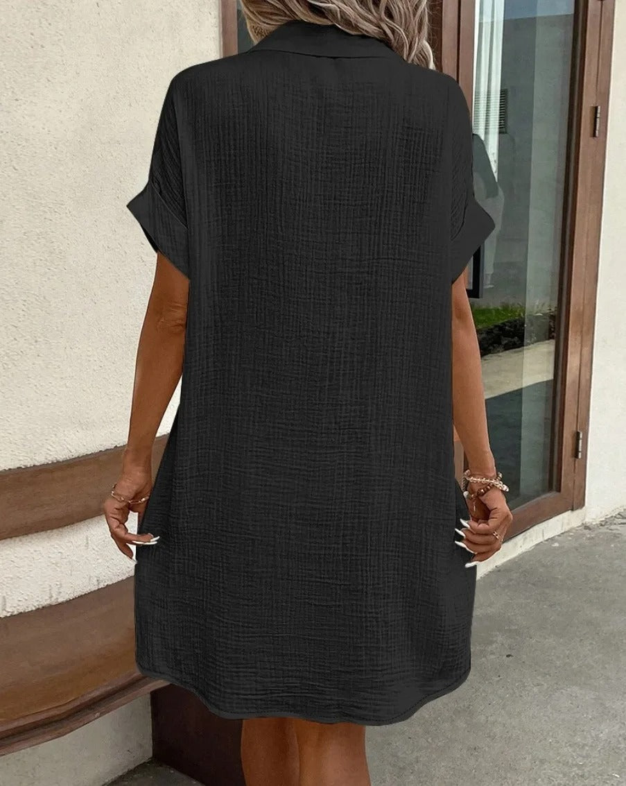 Women's Button Down Polo Style Shirt Dress With Pockets