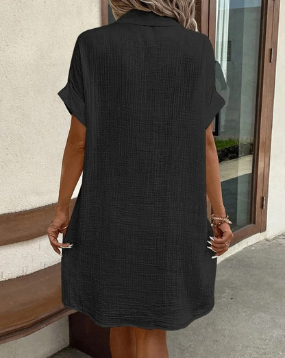 Women's Button Down Polo Style Shirt Dress With Pockets