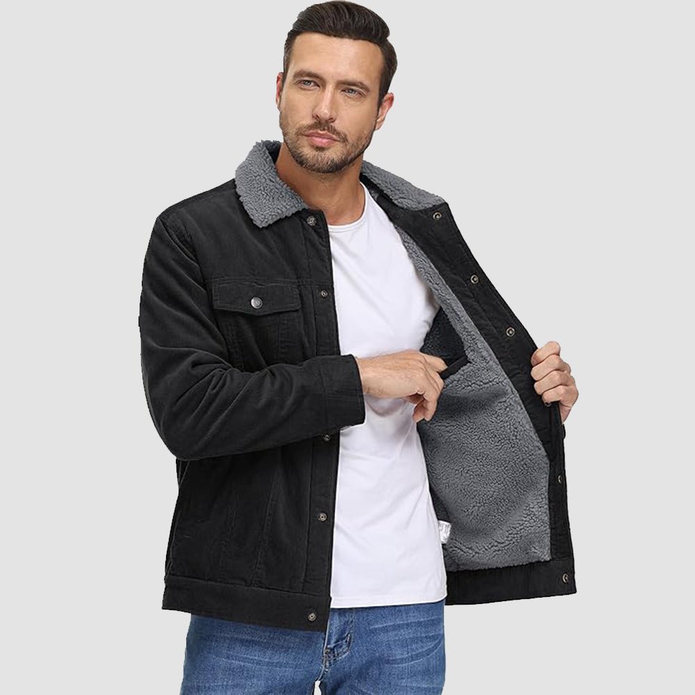 Men's Corduroy Jacket - Sherpa-Lined Winter Coat