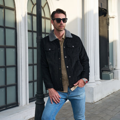 Men's Corduroy Jacket - Sherpa-Lined Winter Coat
