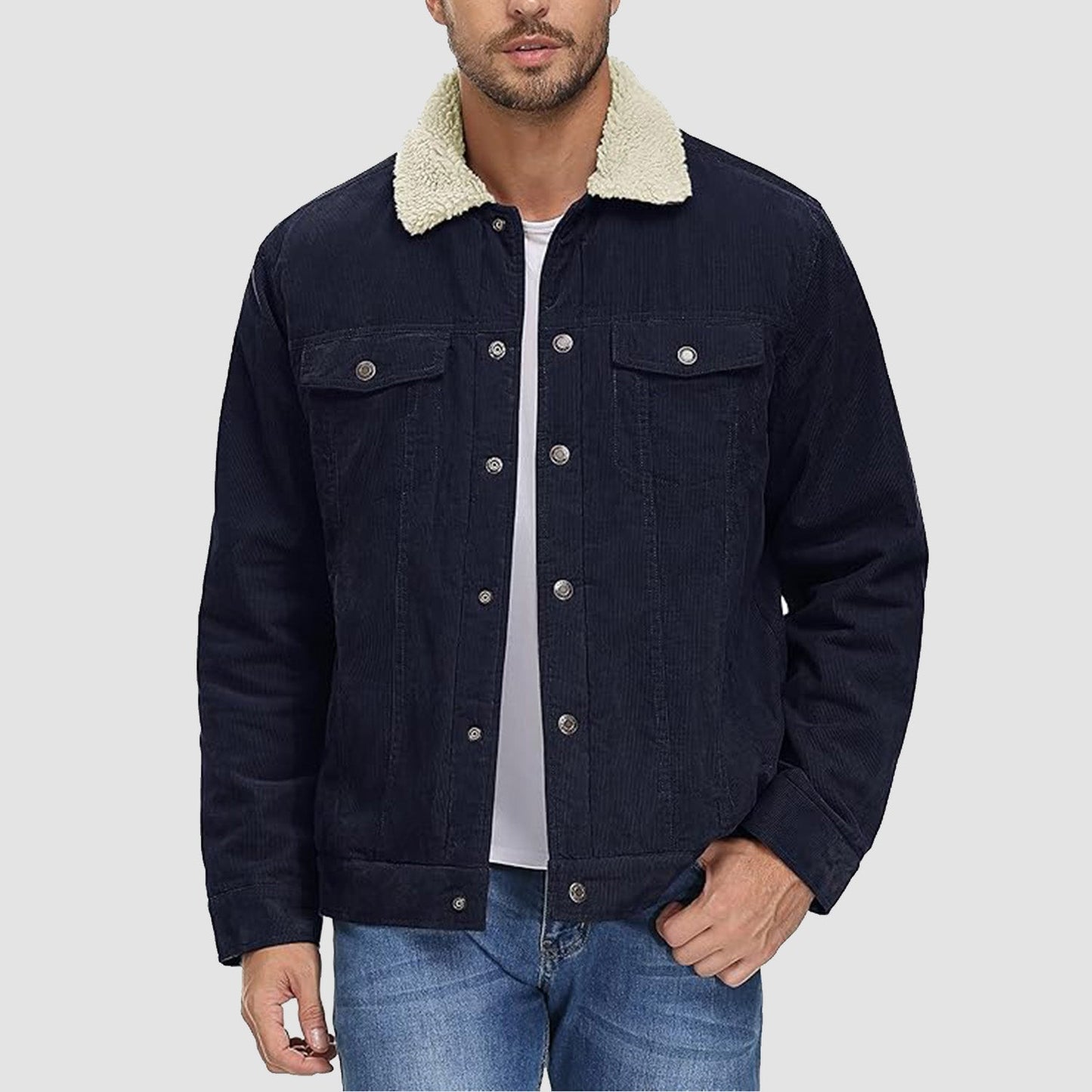 Men's Corduroy Jacket - Sherpa-Lined Winter Coat