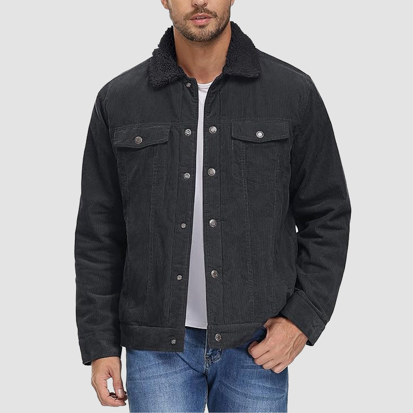 Men's Corduroy Jacket - Sherpa-Lined Winter Coat