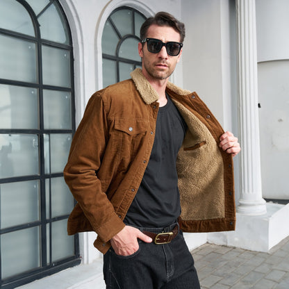 Men's Corduroy Jacket - Sherpa-Lined Winter Coat