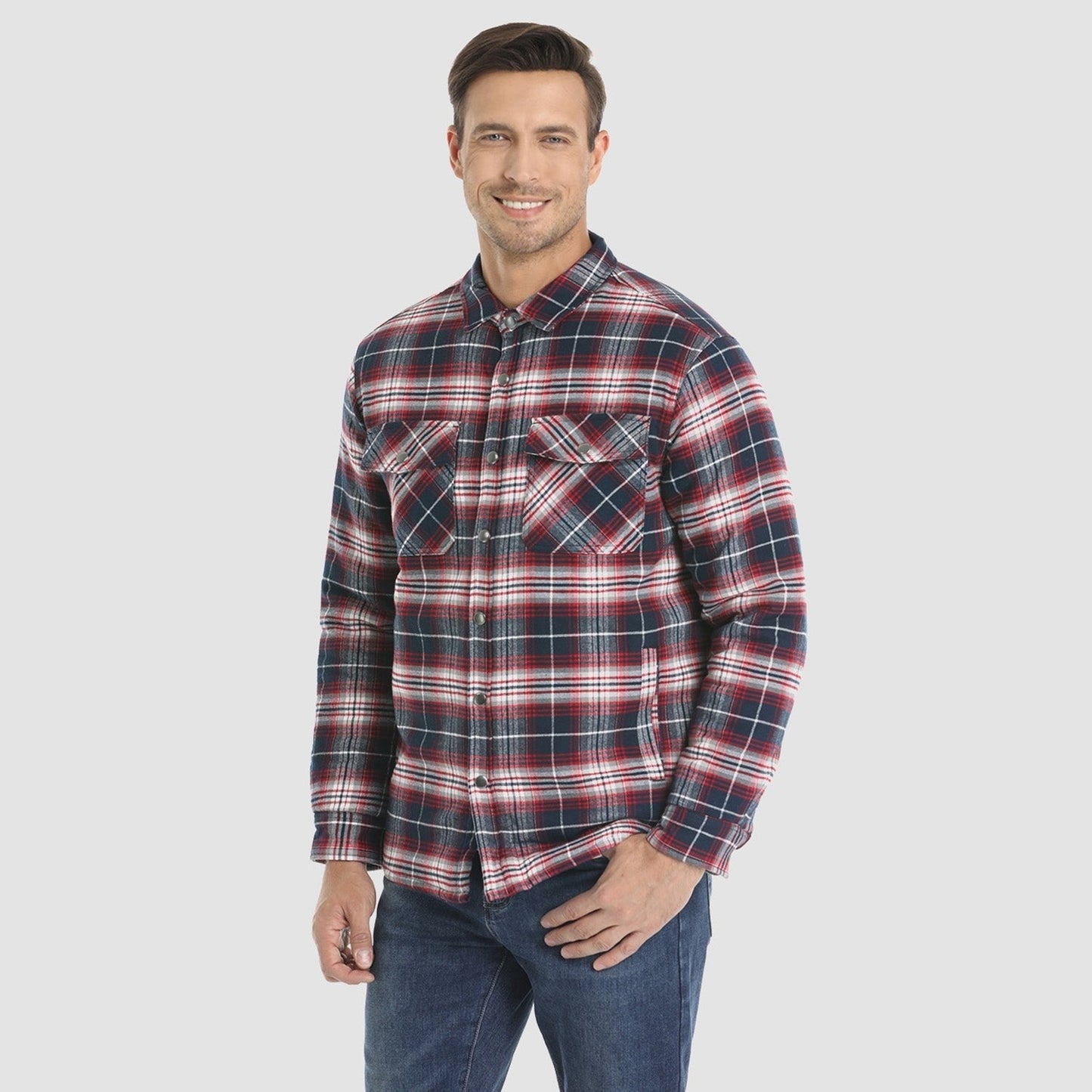 Men's Quilted Flannel Jacket - Warm Winter Padded Shirt