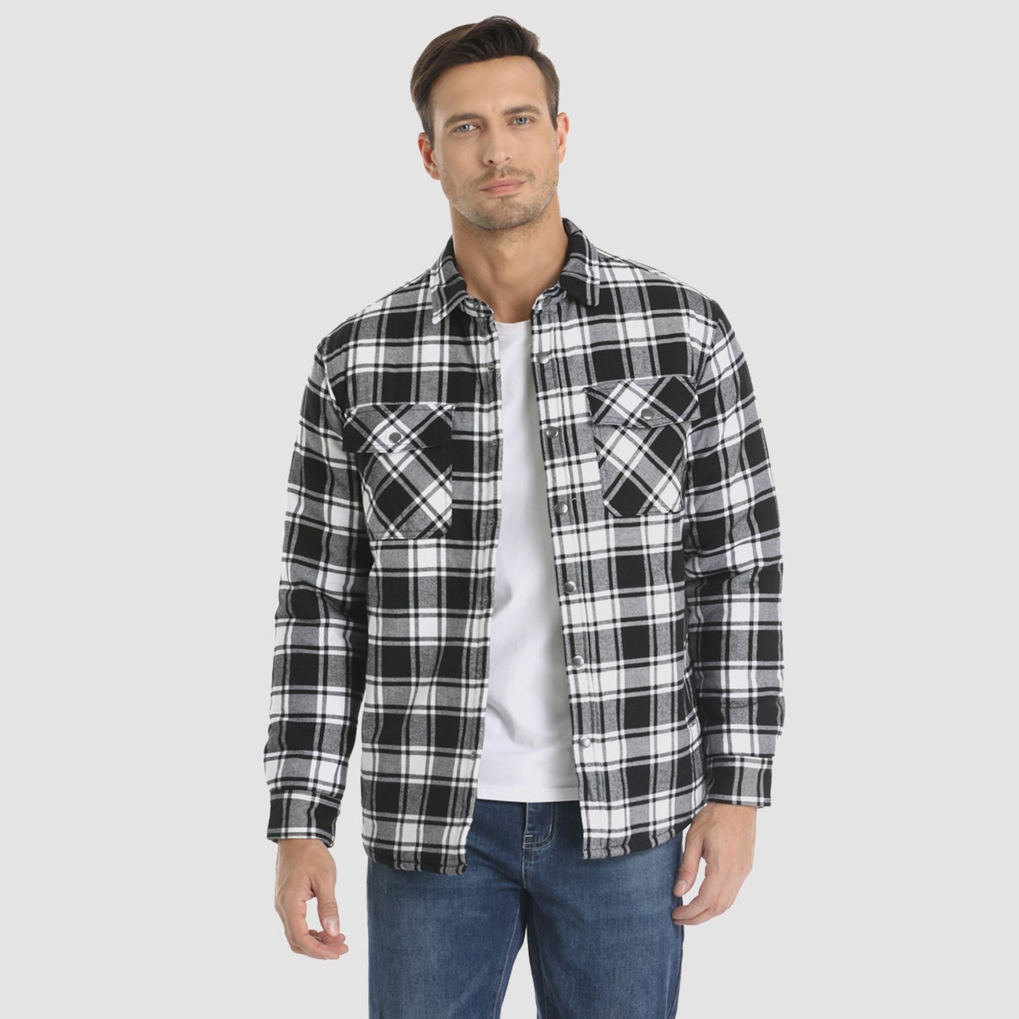 Men's Quilted Flannel Jacket - Warm Winter Padded Shirt