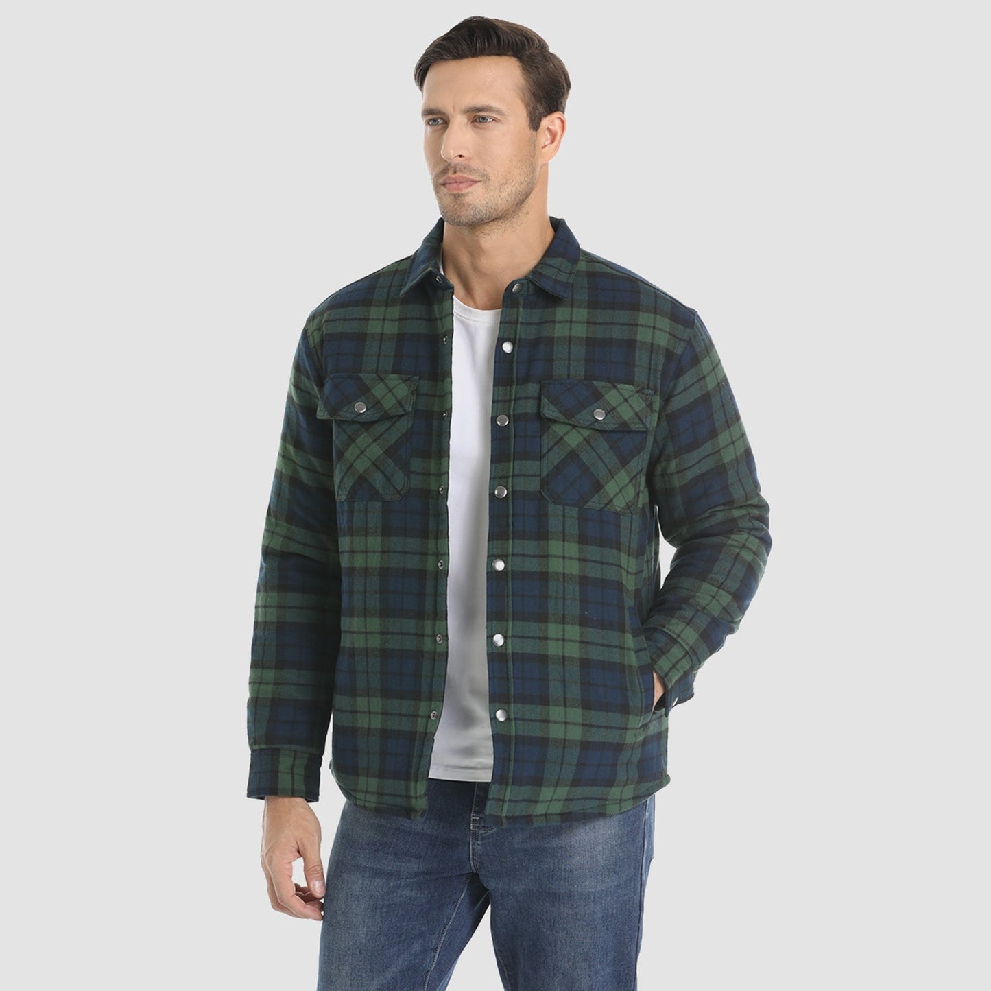 Men's Quilted Flannel Jacket - Warm Winter Padded Shirt