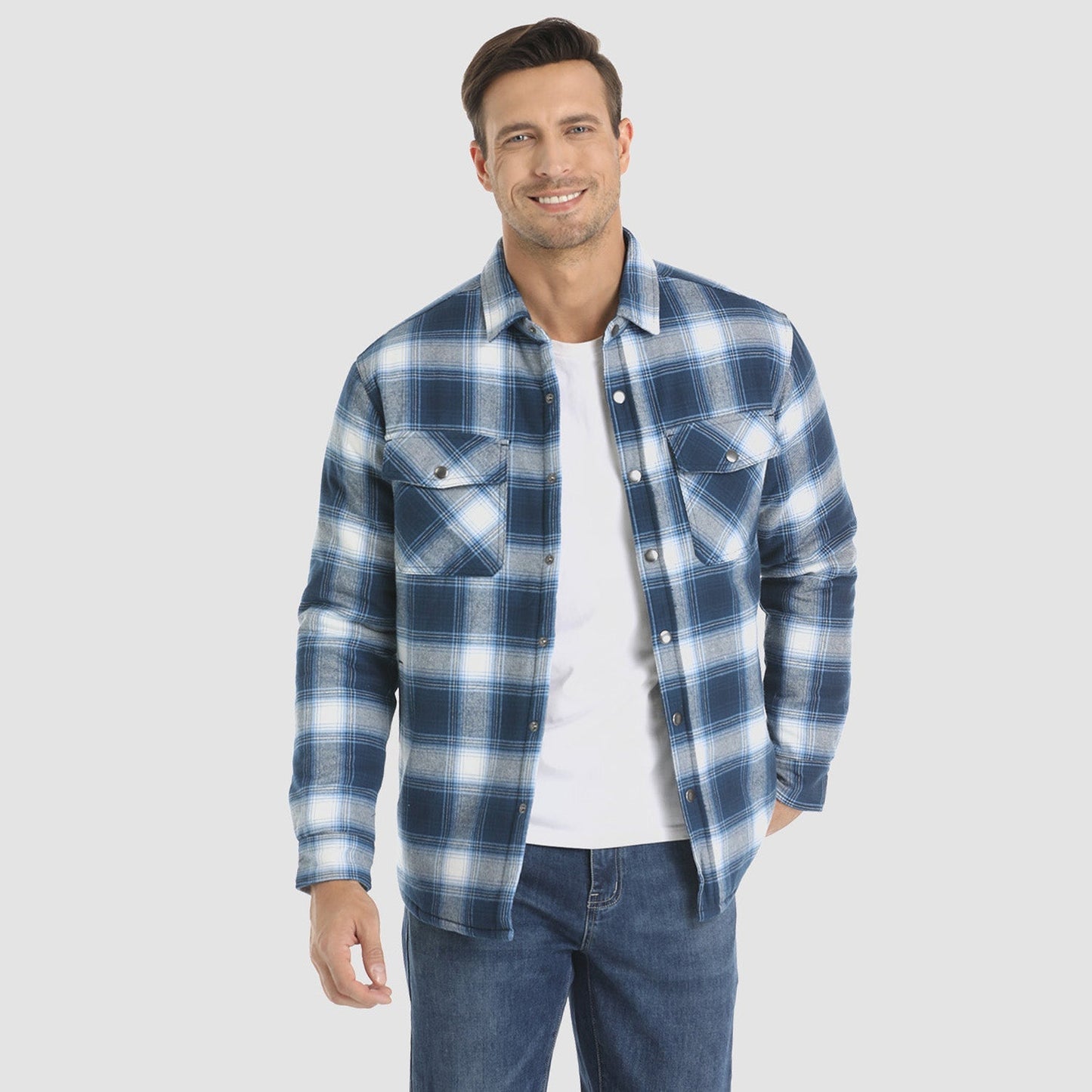 Men's Quilted Flannel Jacket - Warm Winter Padded Shirt