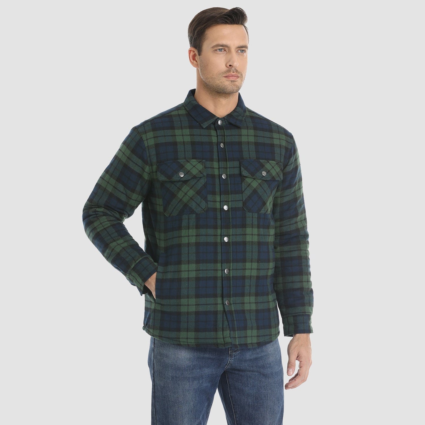 Men's Quilted Flannel Jacket - Warm Winter Padded Shirt